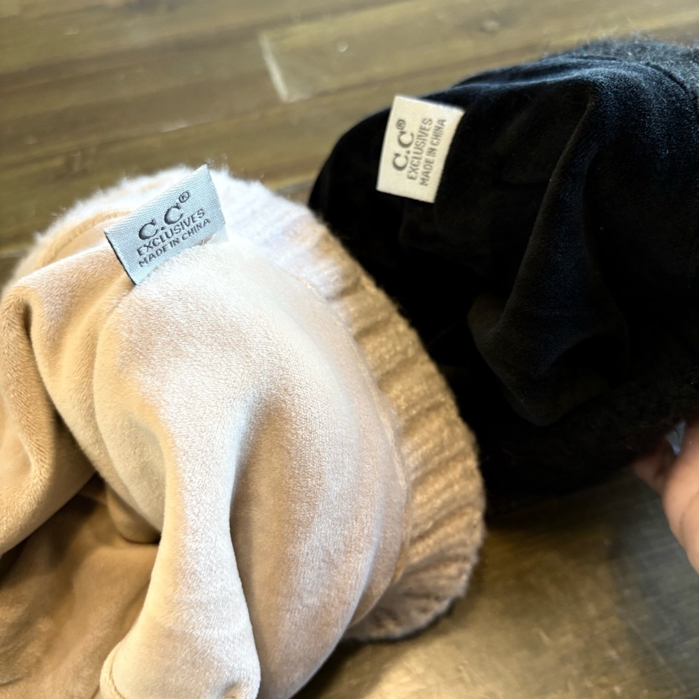 C.C Kids Beanies Winter Hats Ears Cream Tan Black Baby-24M Stretch Warm - Picture 3 of 3